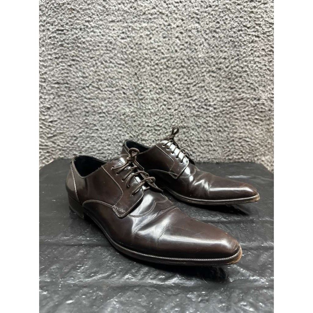 Dolce & Gabbana Leather Pointed Toe Lace-Up Derby Shoes Dark Brown Men Size 6 UK